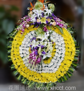 浩气长留-菊花，玫瑰，百合，洋兰，绿叶组成花圈，按图订制，规格：高约为1.6米<葬礼花圈>